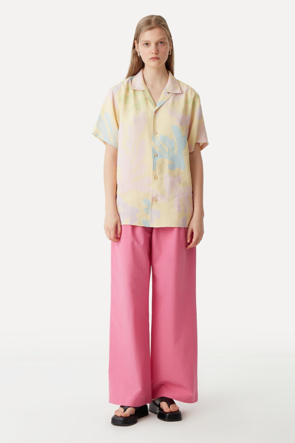 Coral All Over Print Oversize Shirt - Yellow