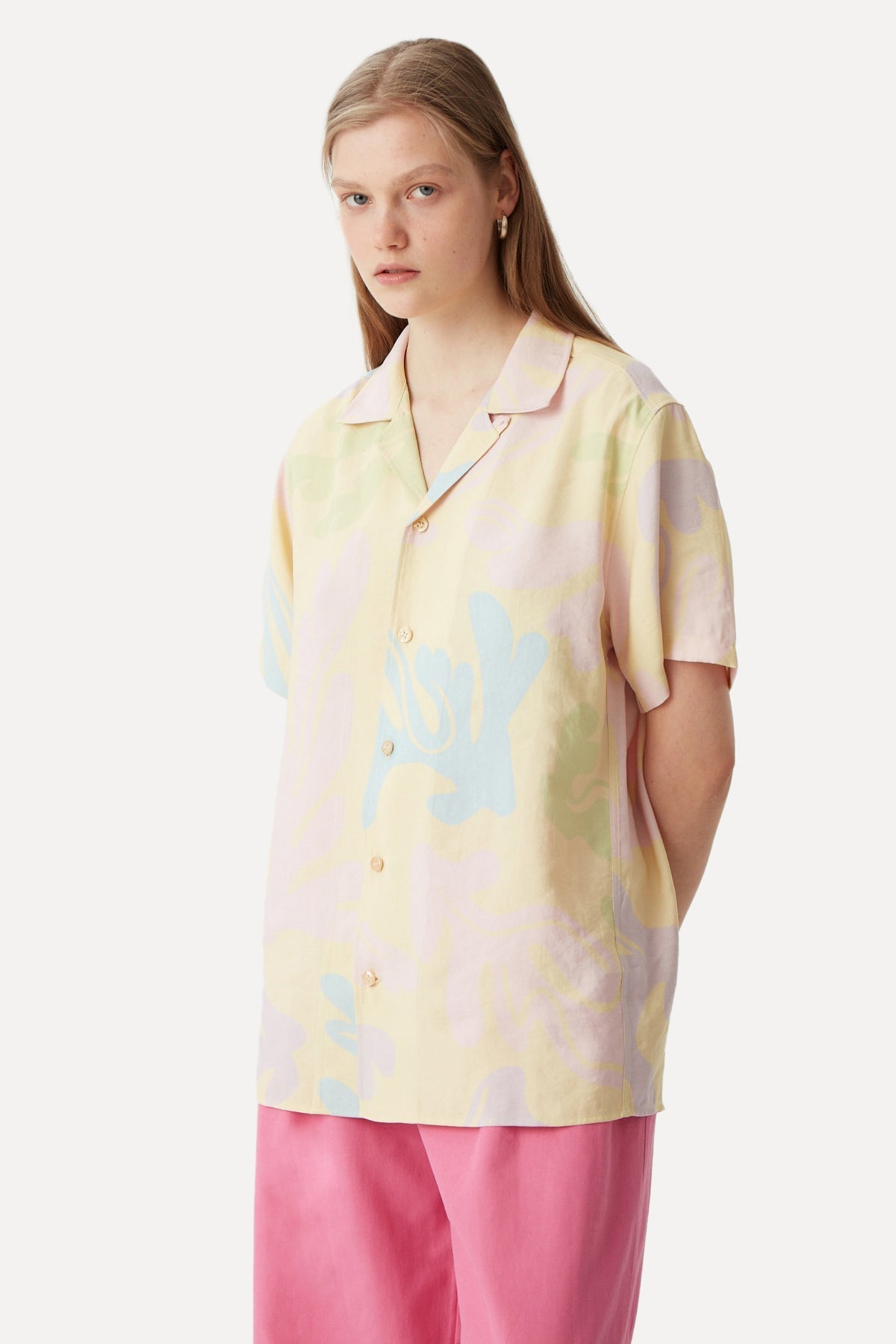Coral All Over Print Oversize Shirt - Yellow