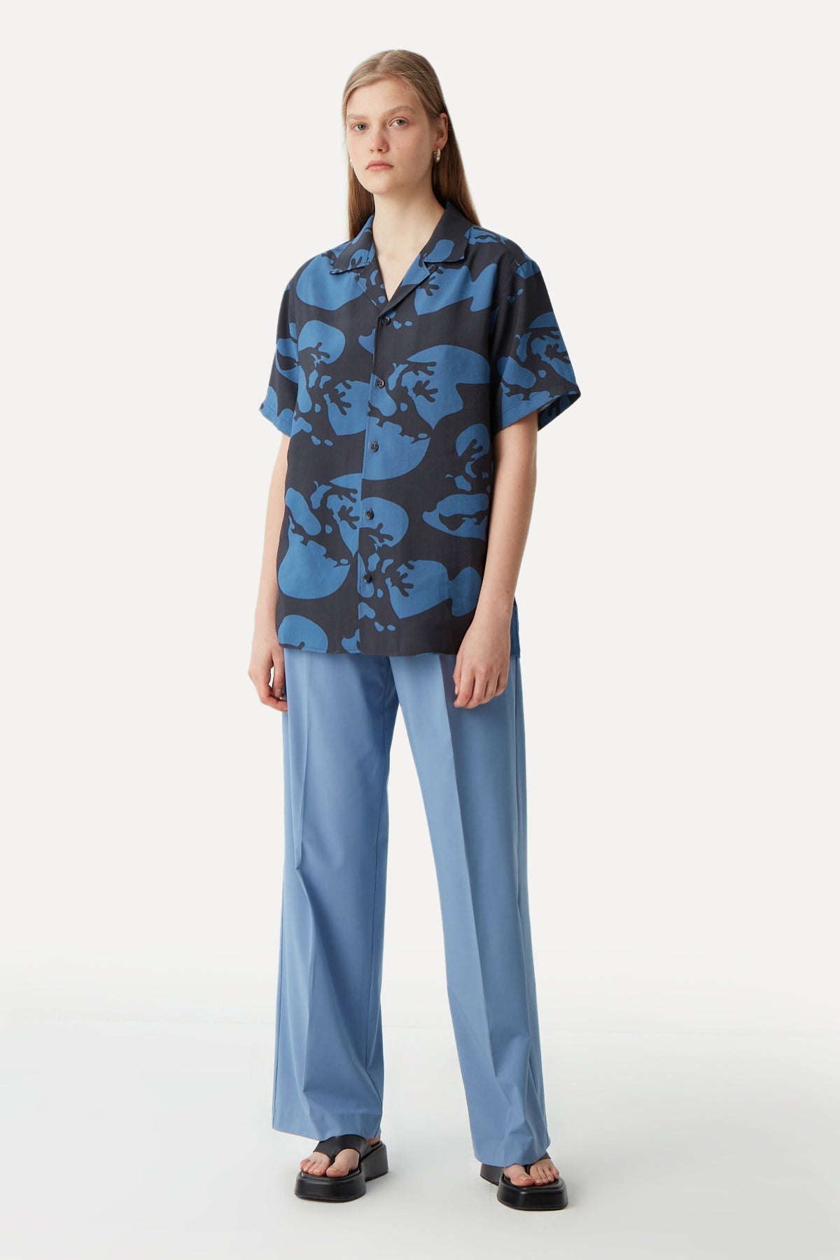 Frog All Over Print Oversize Short Sleeve Shirt - Black