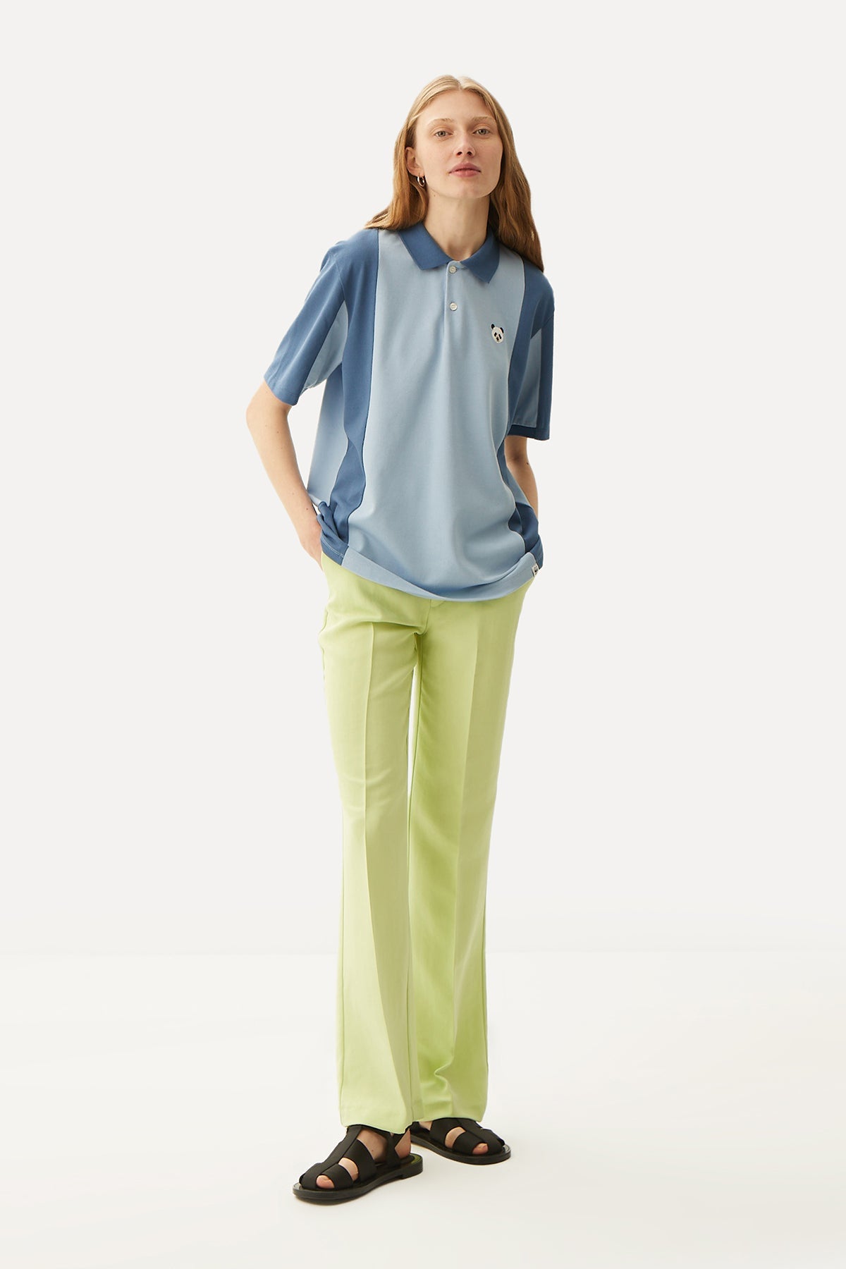 Panda Colorblock Polo T-Shirt - Blue