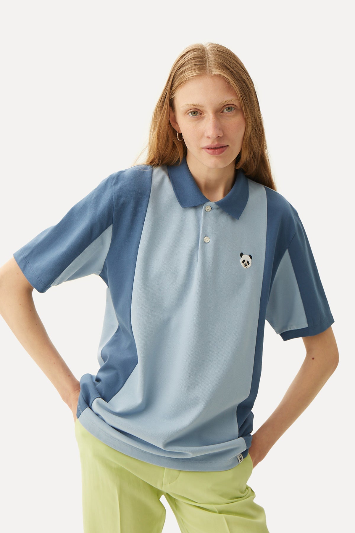 Panda Colorblock Polo T-Shirt - Blue