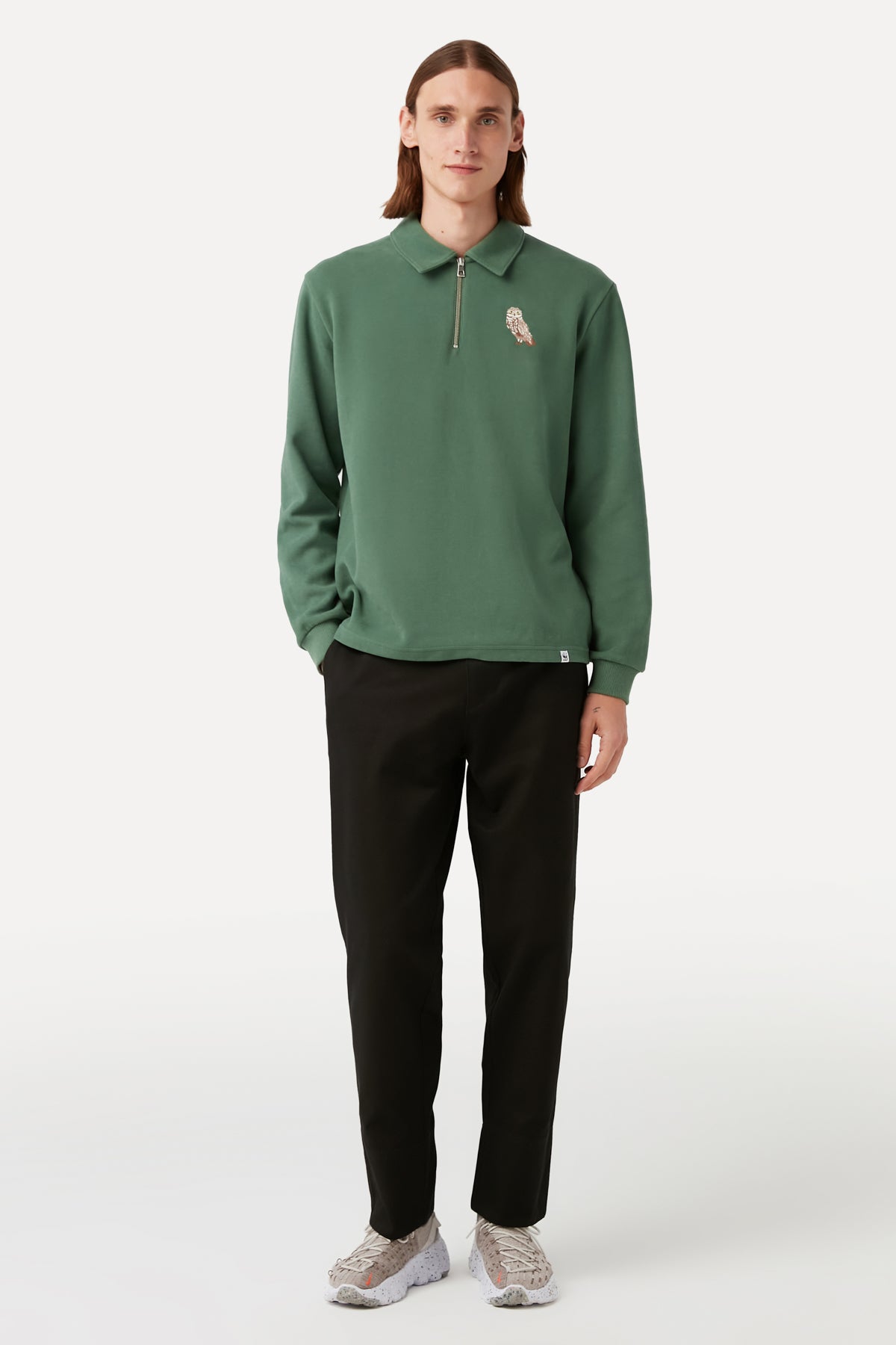 Burrowing Owl Polo Neck Sweatshirt - Green