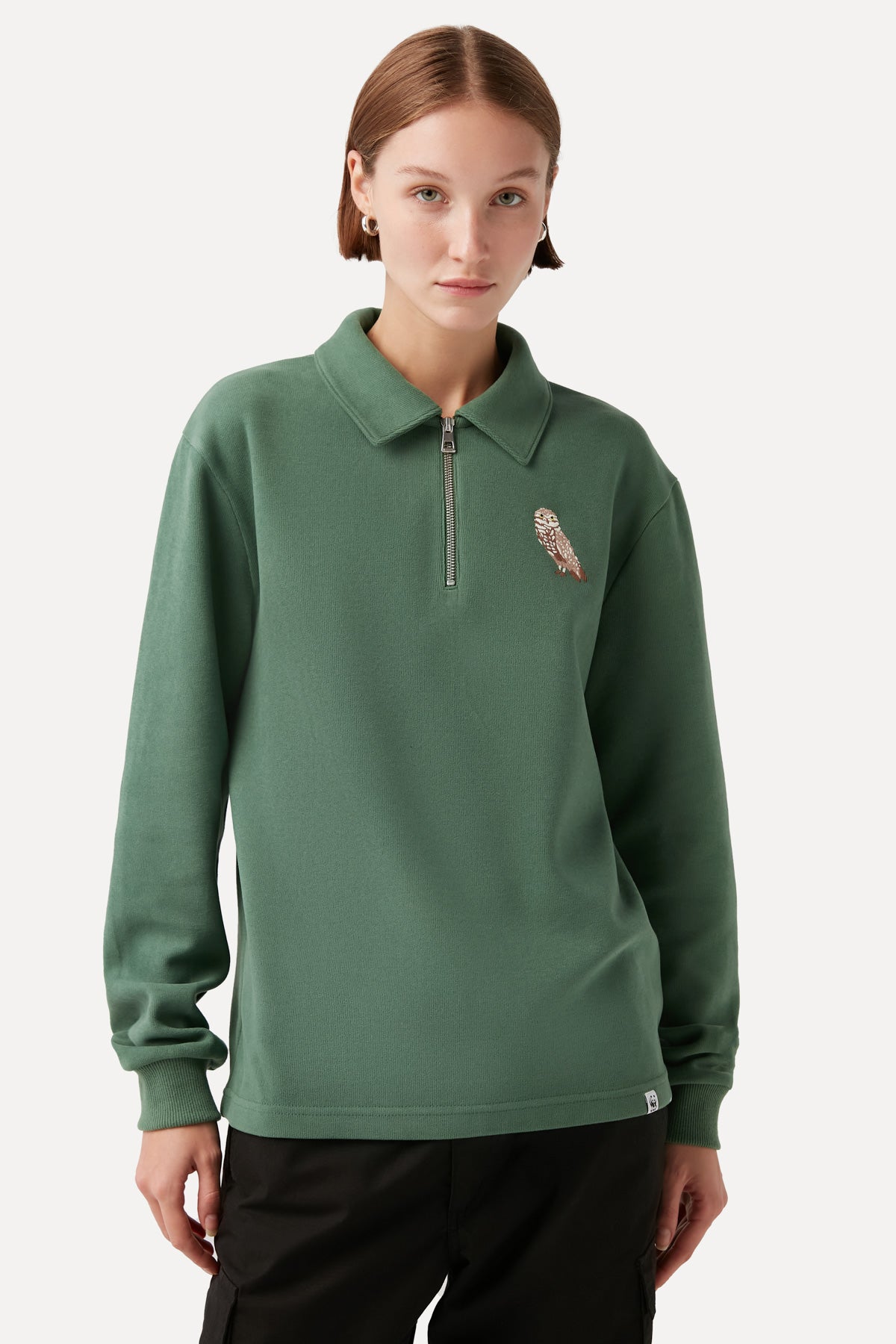Burrowing Owl Polo Neck Sweatshirt - Green