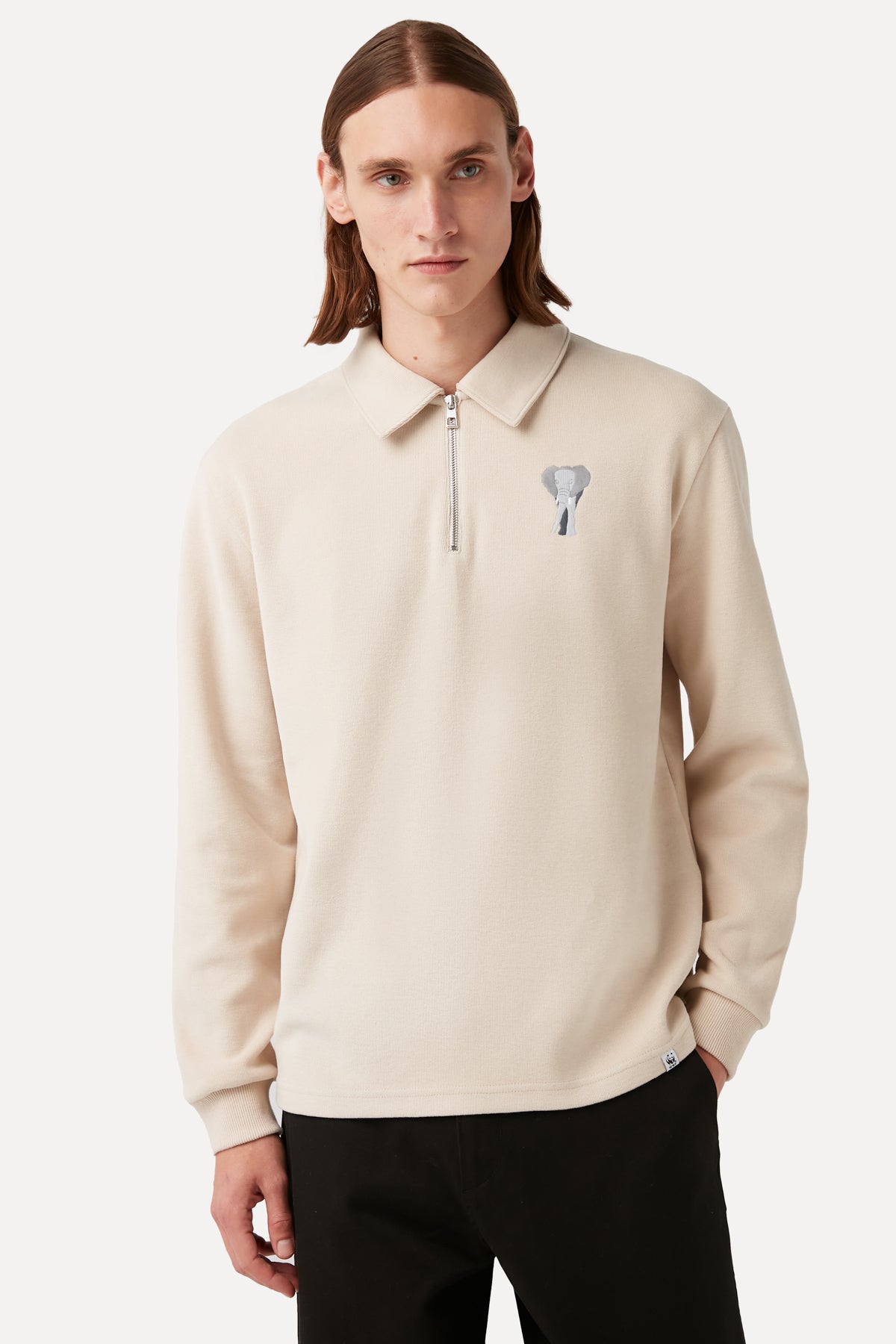 Elephant Polo Neck Sweatshirt - Parchment Beige