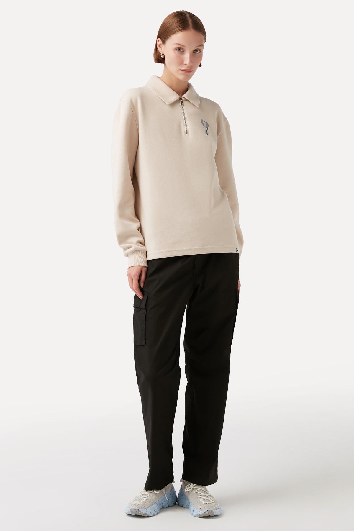 Elephant Polo Neck Sweatshirt - Parchment Beige