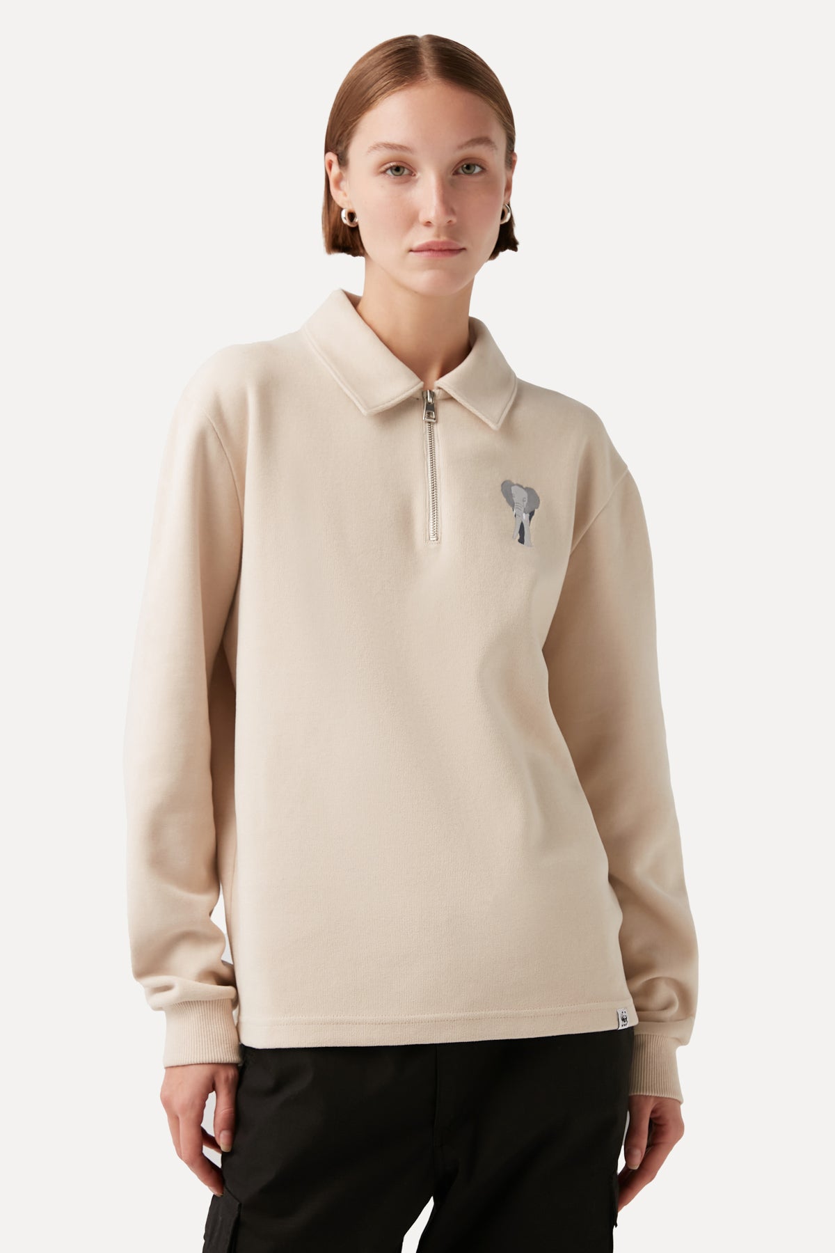 Elephant Polo Neck Sweatshirt - Parchment Beige