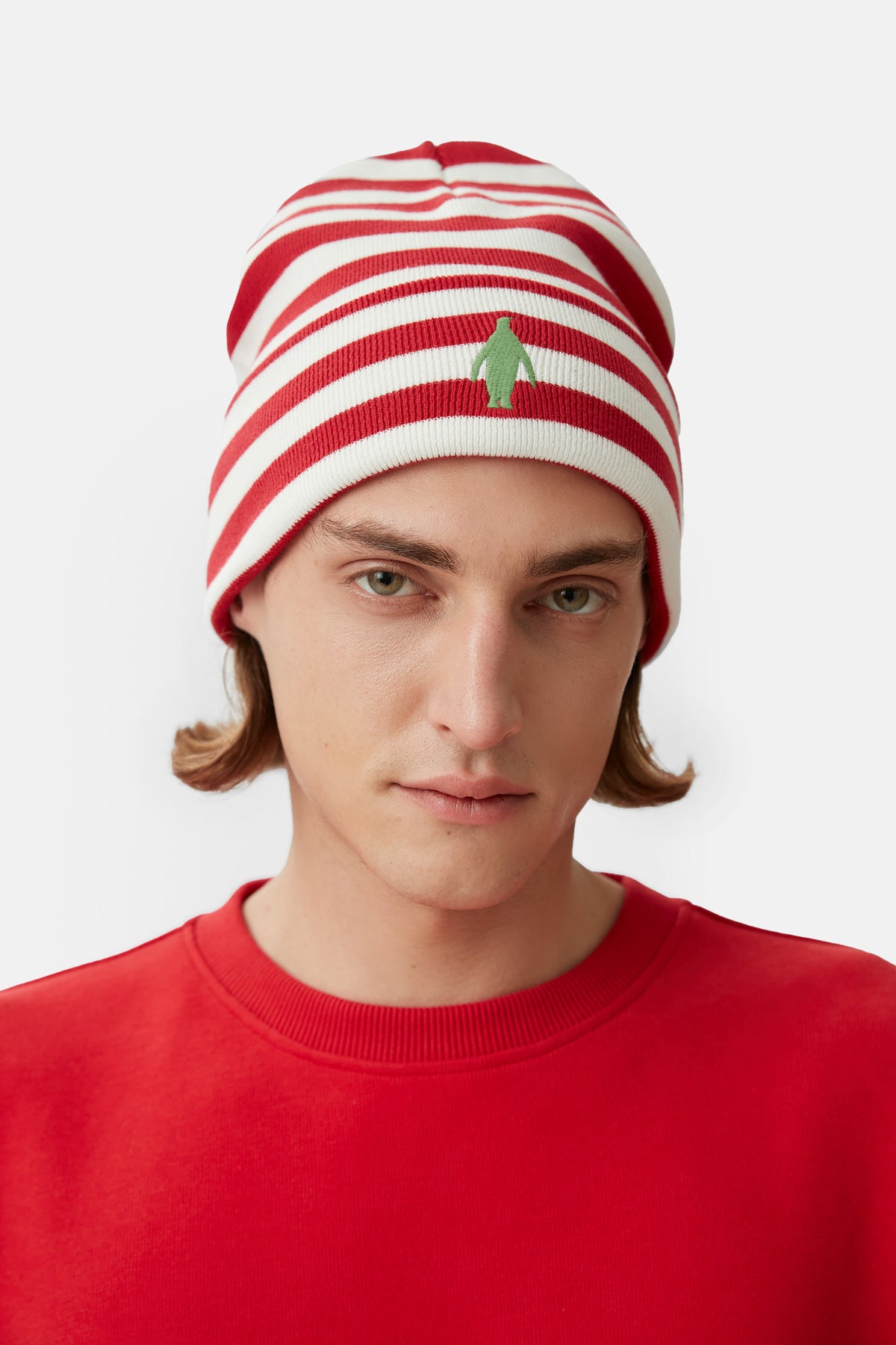 Emperor Penguin Striped Beanie - Red