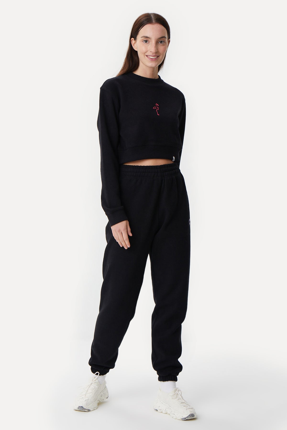 Flamingo Crop Sweatshirt - Black
