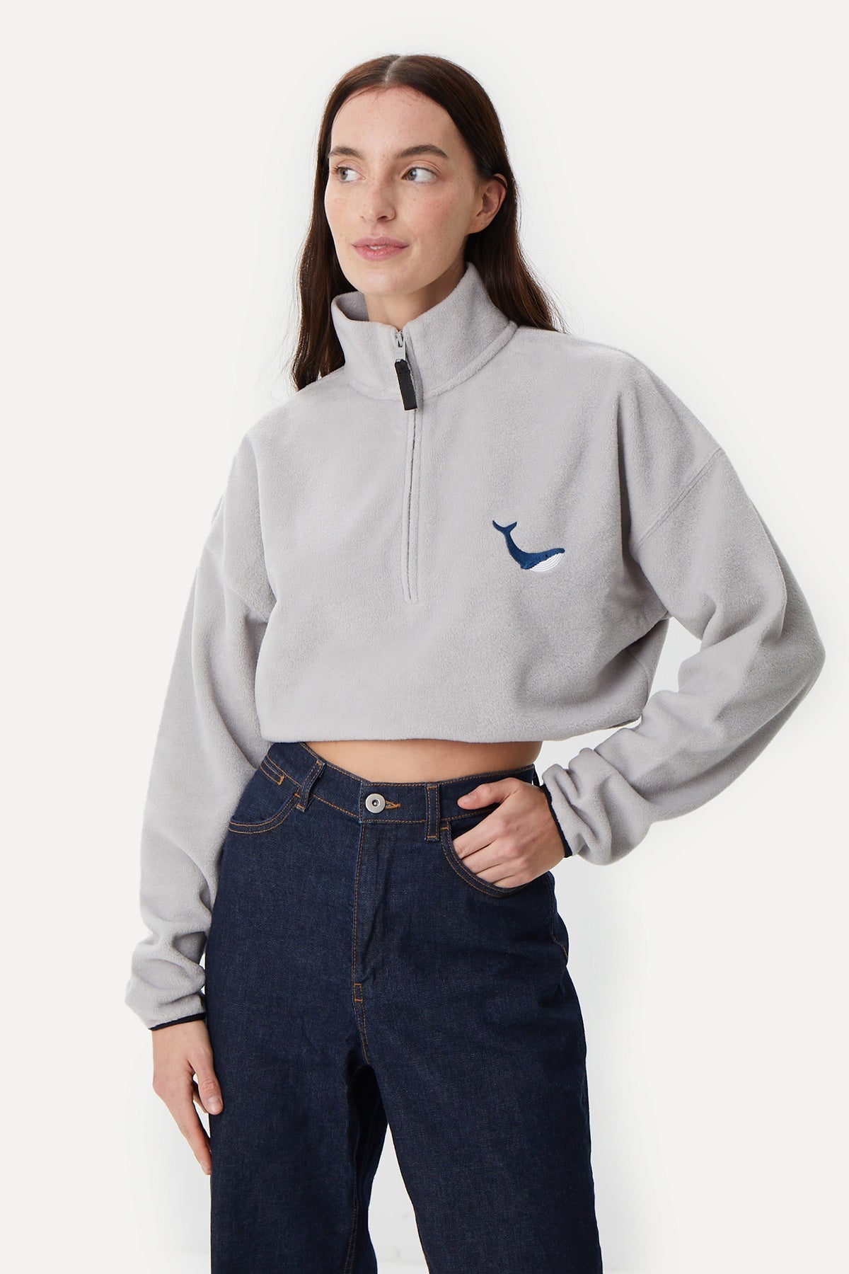 Whale Crop Fleece - Gray