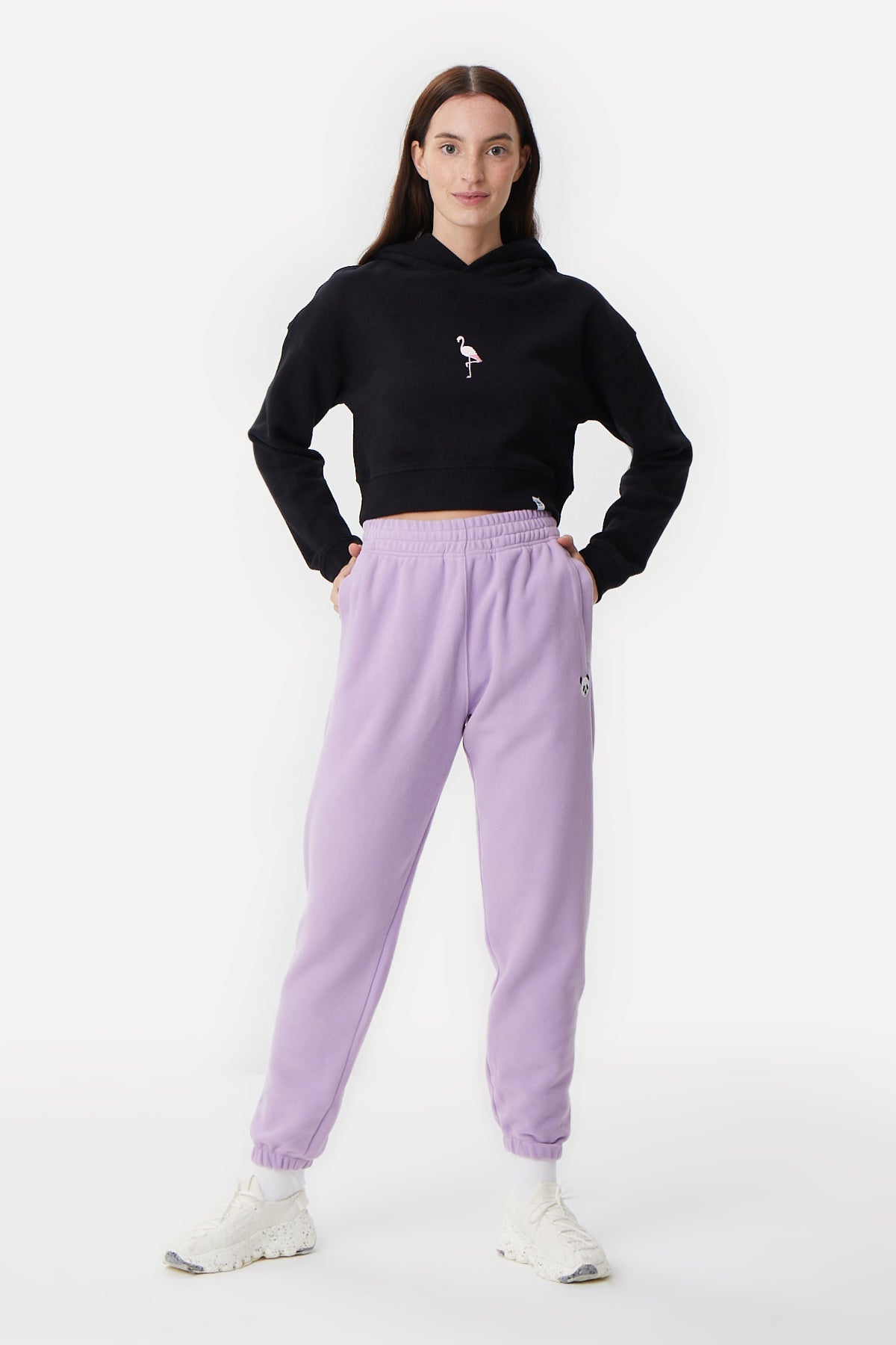 Flamingo Crop Hoodie - Black