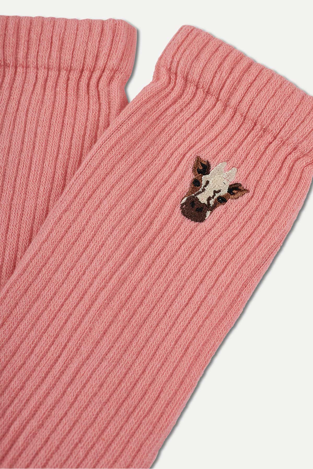 Giraffe Towel Socks - Pink