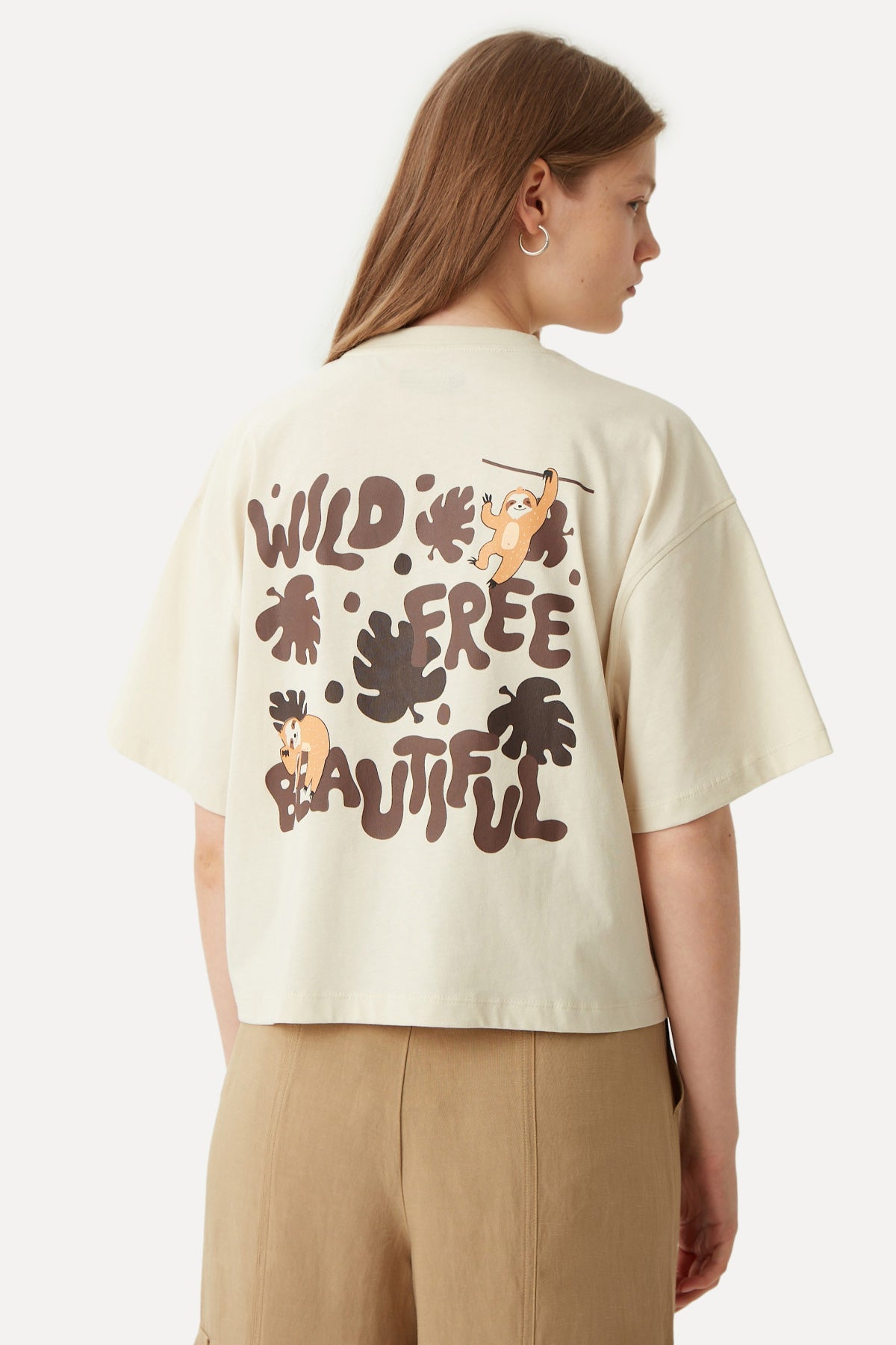 Wild Free Beautiful Oversize Crop T-Shirt - Beige