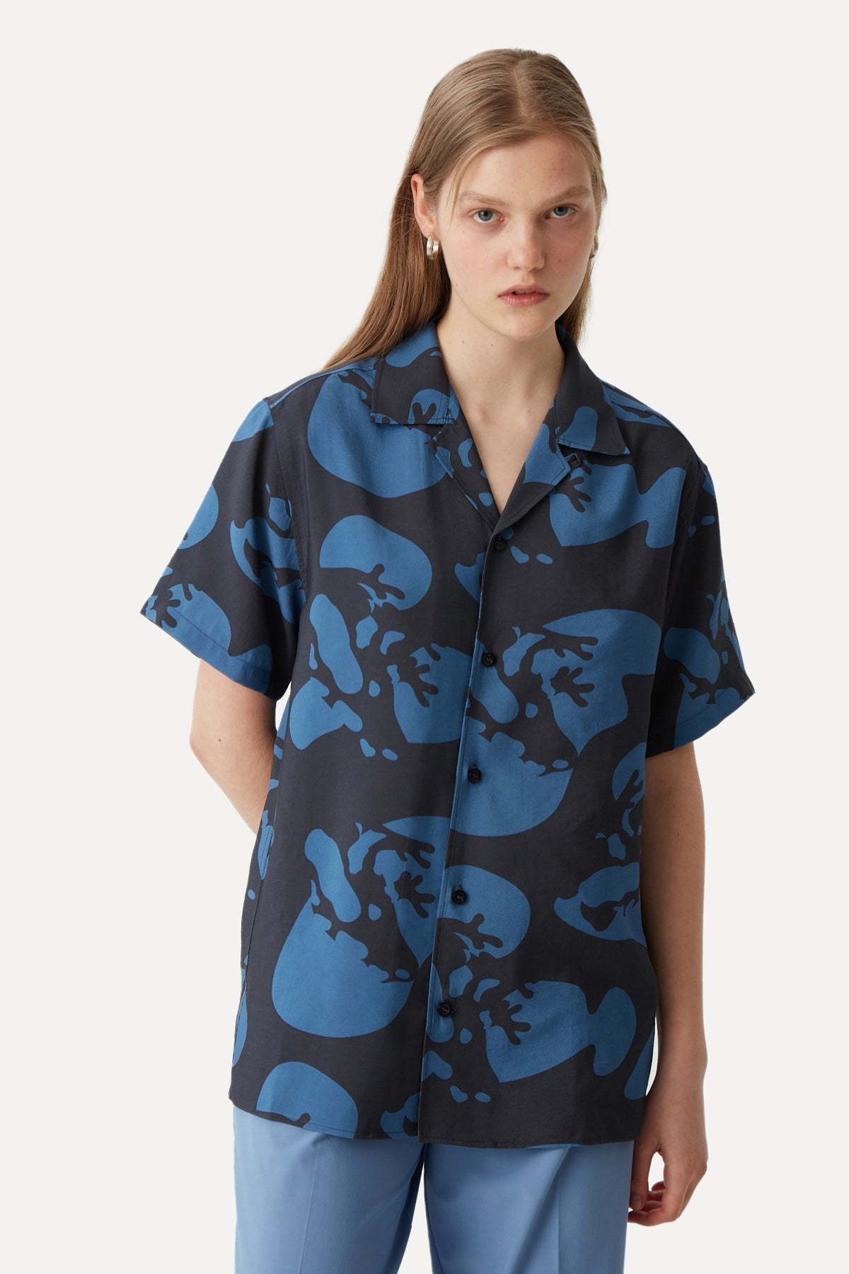 Frog All Over Print Oversize Short Sleeve Shirt - Black