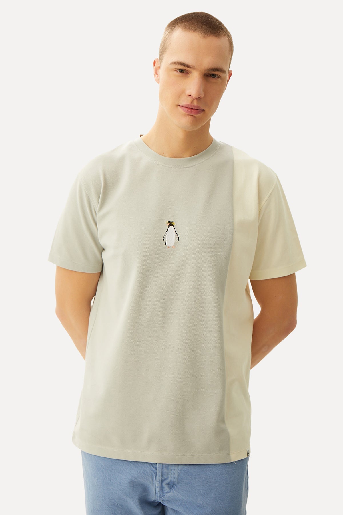 Southern Rockhopper Penguin Colorblock T-Shirt - Gray