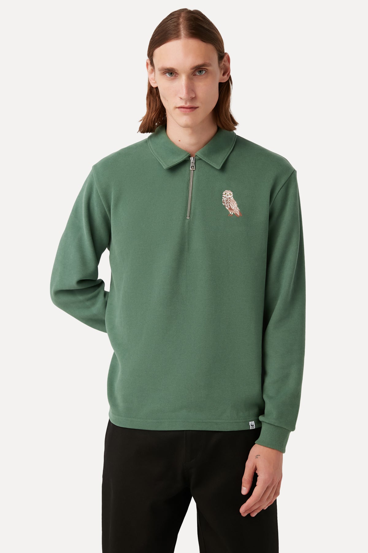 Burrowing Owl Polo Neck Sweatshirt - Green