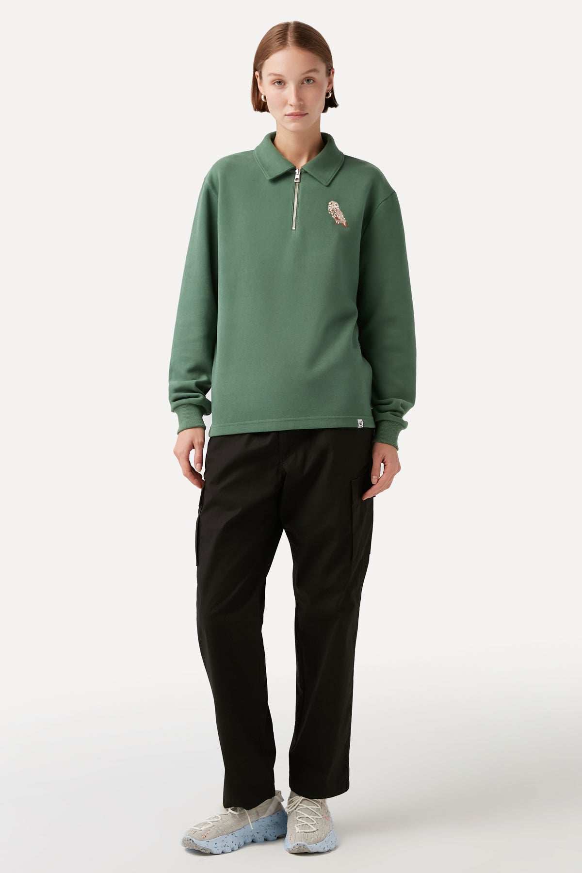 Burrowing Owl Polo Neck Sweatshirt - Green